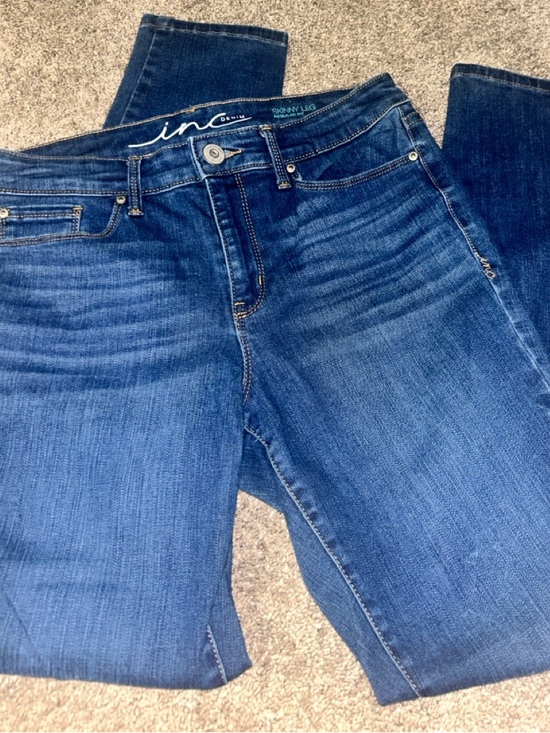 INC International Concepts Denim - INC International Concepts Women's Mid to Dark Blue Skinny Jeans